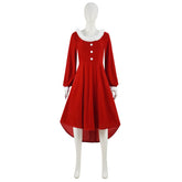 ACcosplay Women Christmas Dress Faux Warm Dress Long Sleeves Round Collar Red Dress